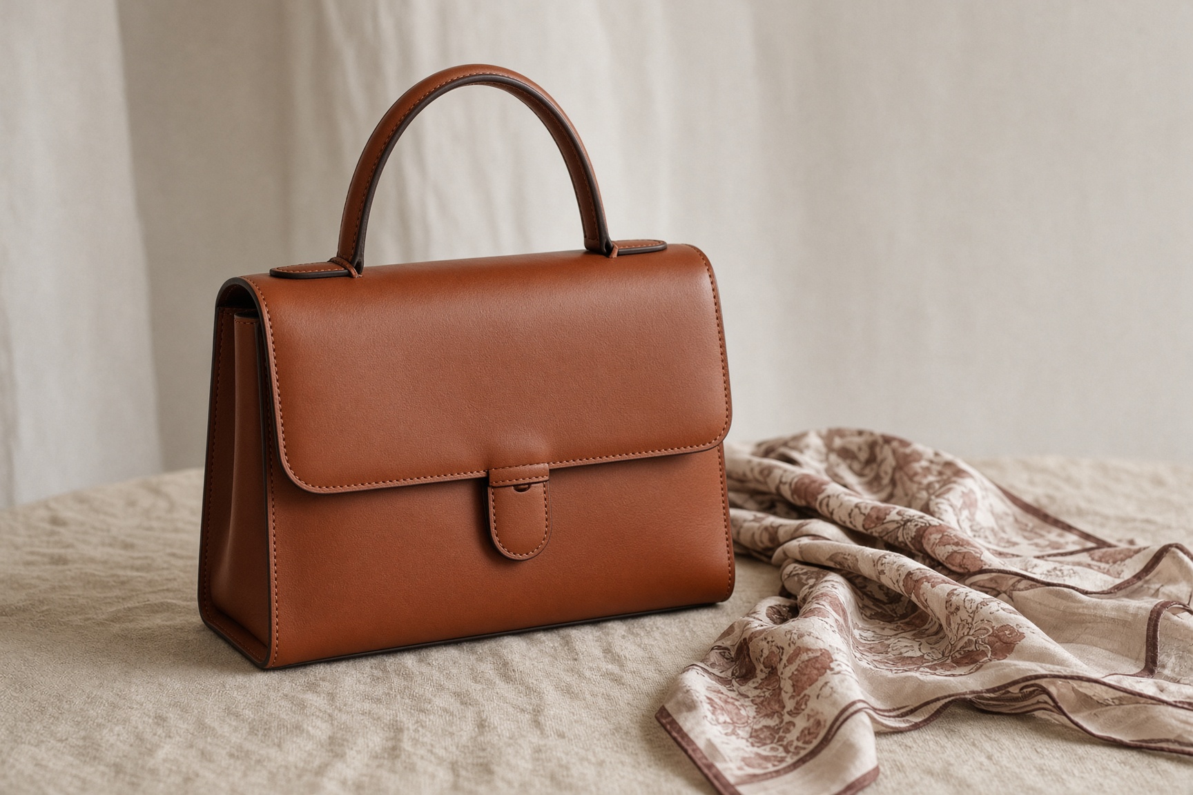 Strukturierte Ledertasche auf Leinen